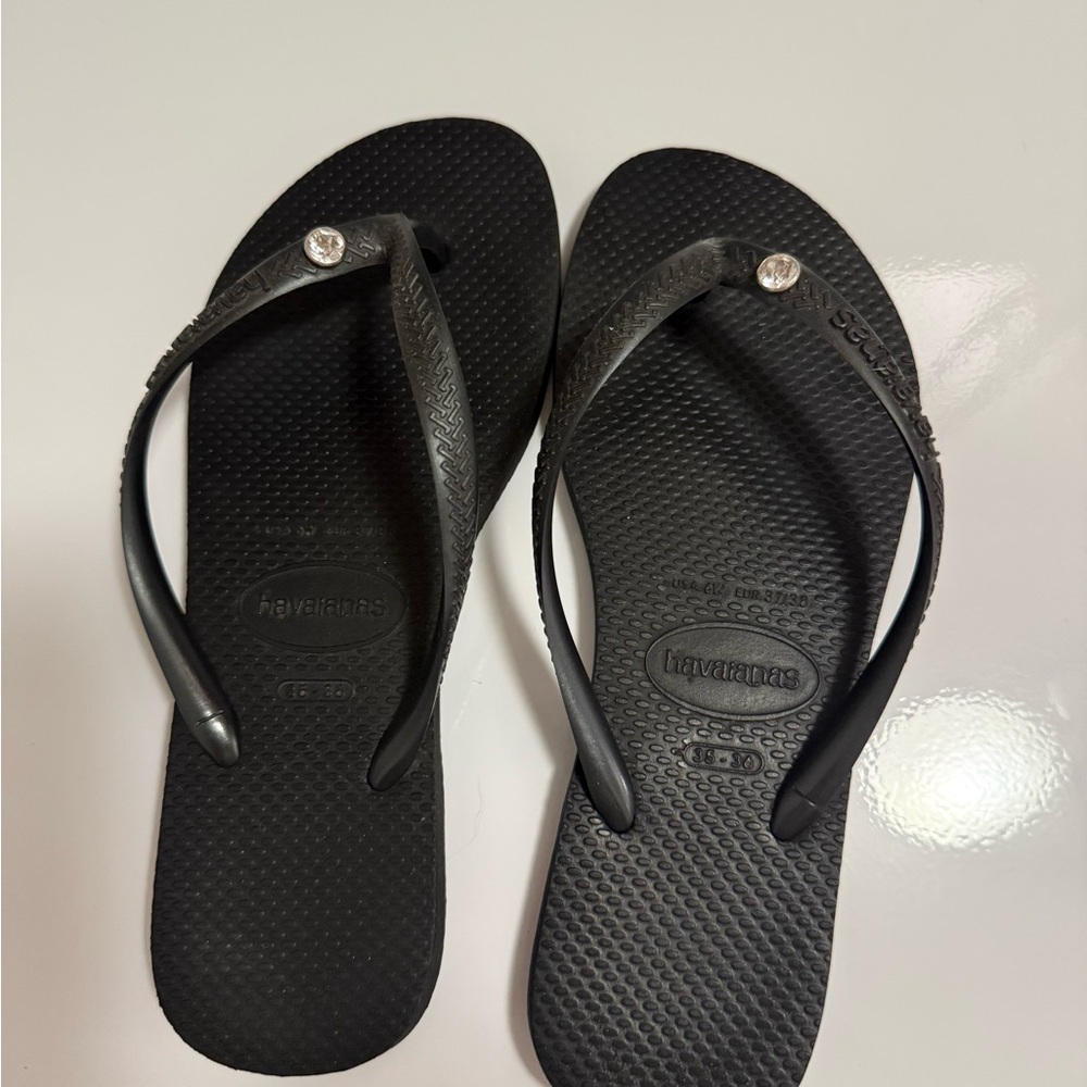 Havaianas Black Flip Flops with Rhinestone